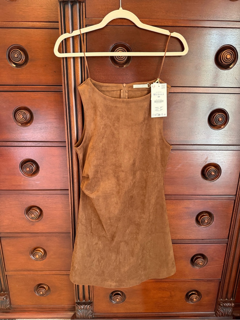 Zara Brown Suede-Look Sleeveless Mini Dress
